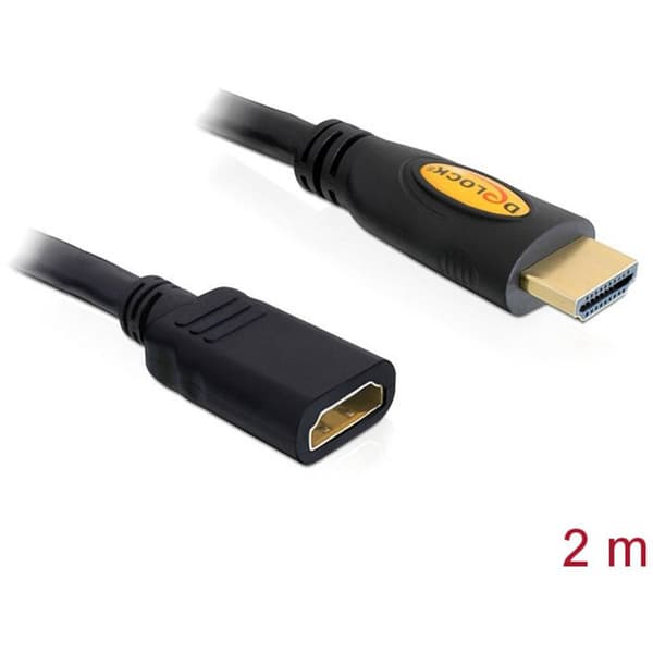 Delock HDMI Förlängningskabel HDMI-A-kontakt, HDMI-A uttag 2.00 m Svart 83080 4K UHD, guldpläterad kontakt HDMI-kabel