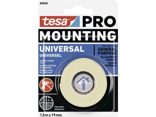 tesa Mounting PRO Universal 66958-00000-00 Monteringsbånd Hvid (L x B) 1,5 m x 9 mm 1 stk 1 stk