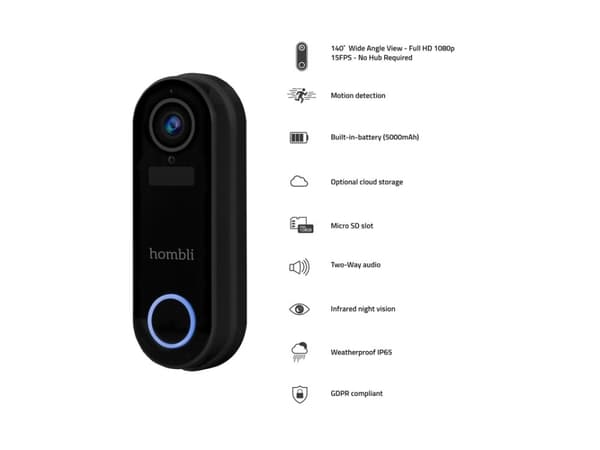Hombli Smart Doorbell Pack, Musta, Valkoinen, Koti, Office, IP65, Muovi, IR, 2-suuntainen