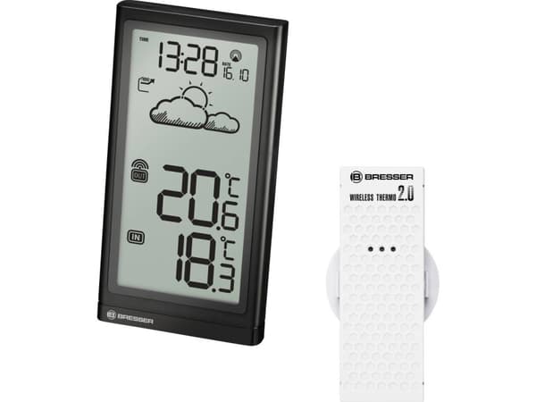 Bresser Optik Meteo Temp 7004200 Trådløs vejrstation Prognose for 12 til 24 timer Antal sensorer maks. 1 stk