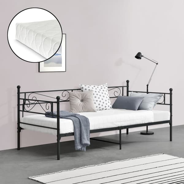 Enkelsäng Kerava inkl. madrass 200x90cm metall svart [en.casa]