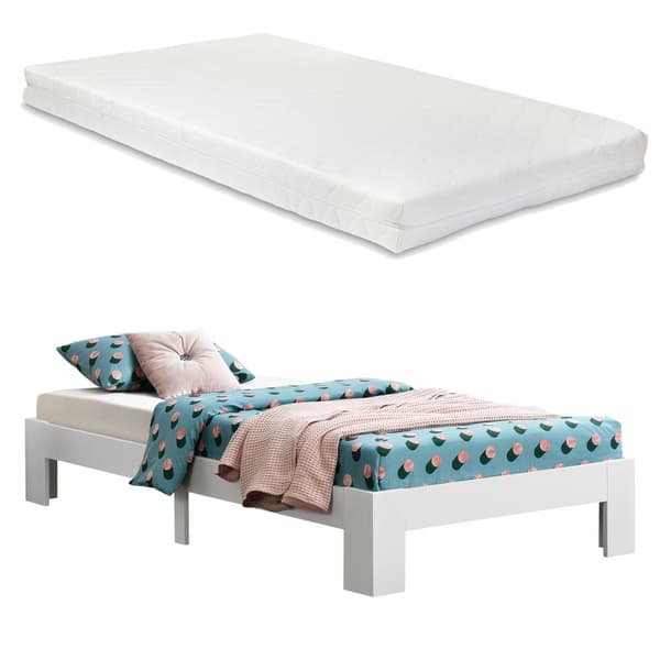 Säng Raisio inkl. madrass 200x90cm furu vit [en.casa]