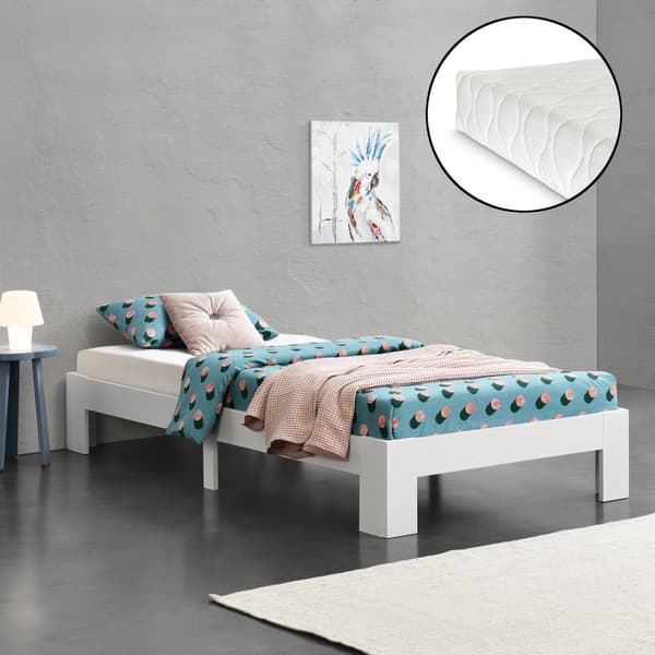 Säng Raisio inkl. madrass 200x120cm furu vit [en.casa]