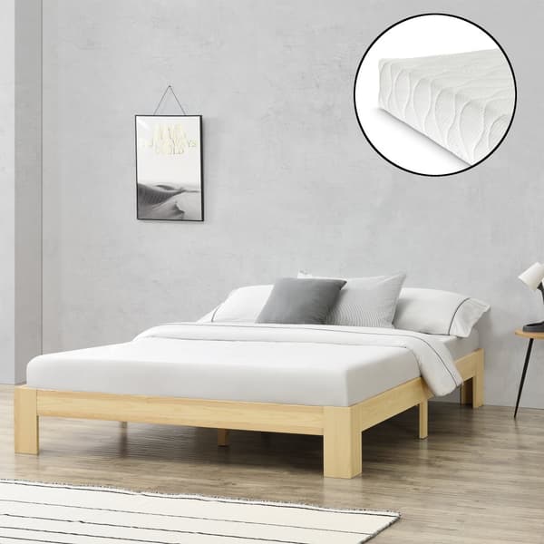Säng Raisio inkl. madrass 200x140cm natur furu [en.casa]