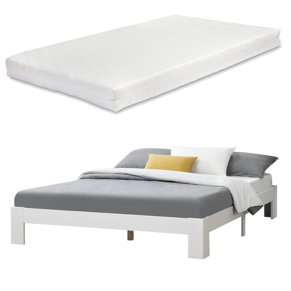 Säng Raisio inkl. madrass 200x140cm furu vit [en.casa]
