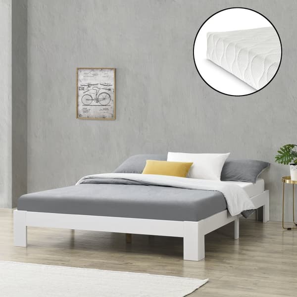 Säng Raisio inkl. madrass 200x180cm furu vit [en.casa]