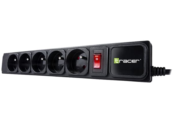 Tracer PowerGear - pistorasia - 2300 Watt - lähtöliittimet: 5 (5 x virta 3-napainen) - 3 m johto - musta
