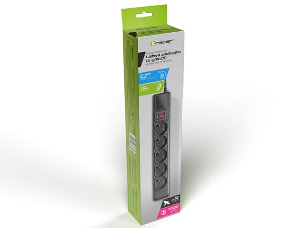 Tracer PowerGear - pistorasia - 2300 Watt - lähtöliittimet: 5 (5 x virta 3-napainen) - 3 m johto - musta