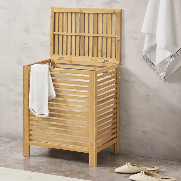 Tvättkorg Skövde med tvättsäck 50,5x35,5x60cm bambu [en.casa]