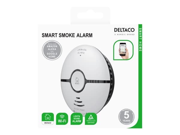 DELTACO SMART HOME SH-WS03 - Røykalarm - trådløs - 802.11b/g/n - 2.4 Ghz - hvit