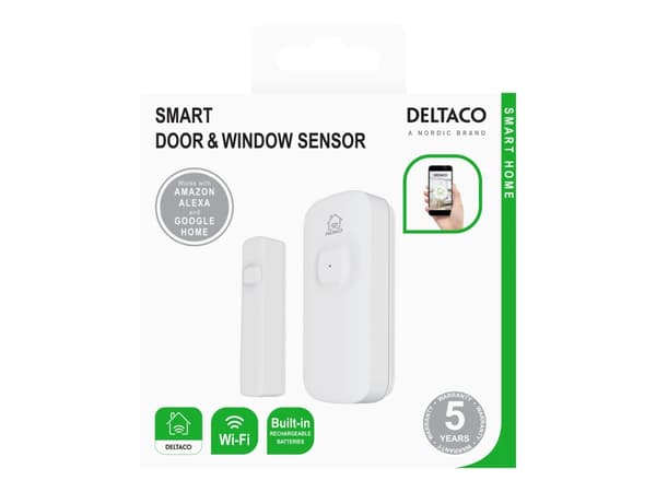 DELTACO SMART HOME SH-WS02 - Dør- og vindusensor - trådløs - 802.11b/g/n - 2.4 Ghz - hvit