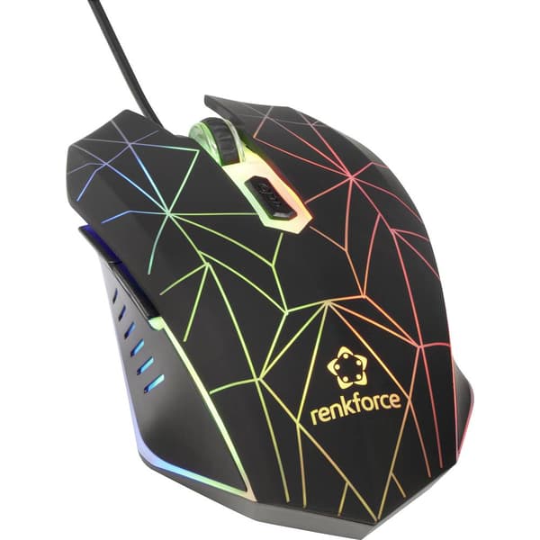 Renkforce RF-GM-120 Gaming-mus USB Optisk Svart 6 Knappar 3600 dpi Upplyst