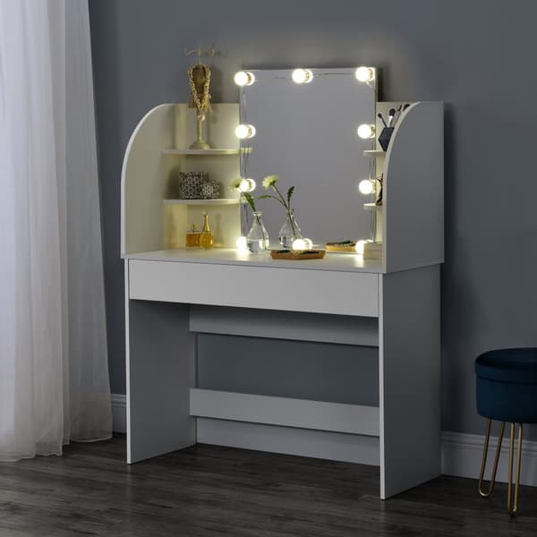 Toalettbord Köla med spegel och LED sminkbord vit [en.casa]