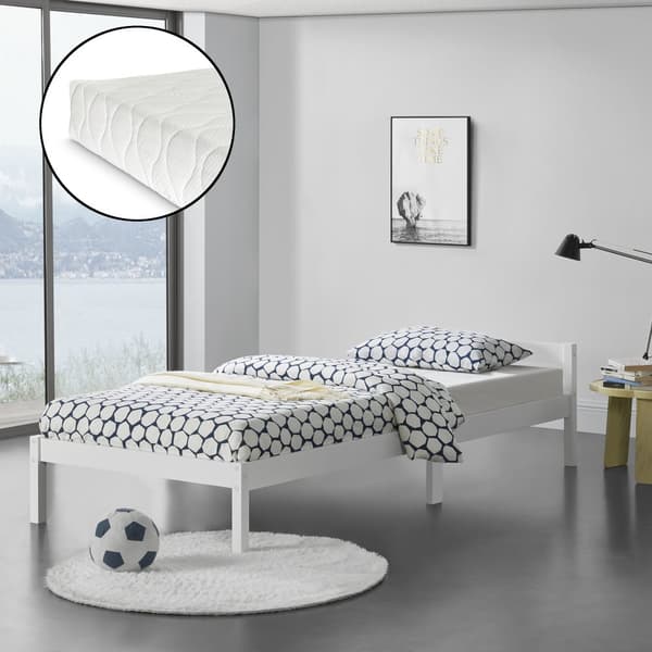 Enkelsäng Nakkila inkl. madrass 200x120cm vit furu [en.casa]