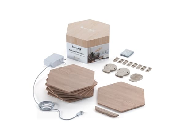Nanoleaf Elements Starter Kit - Trådlös belysningsuppsättning - varmt till kallt vitt ljus - 1500-4000 K - sexhörning - wood look