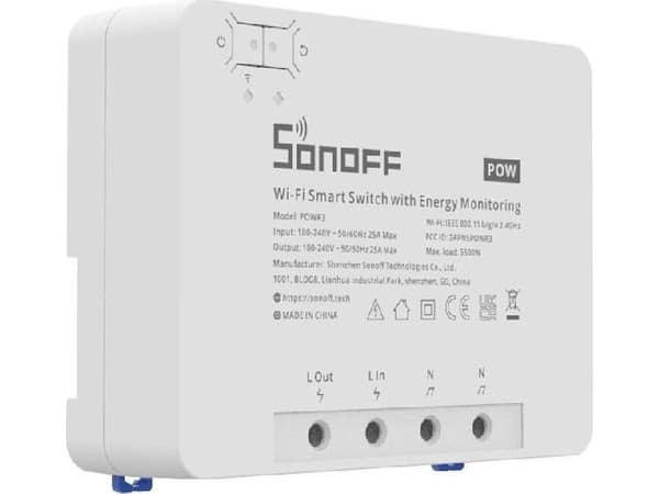 Sonoff POWR3, Smart strömställare, Vit, 100 - 240 V, 50 / 60 hz, 25 A, 162 mm