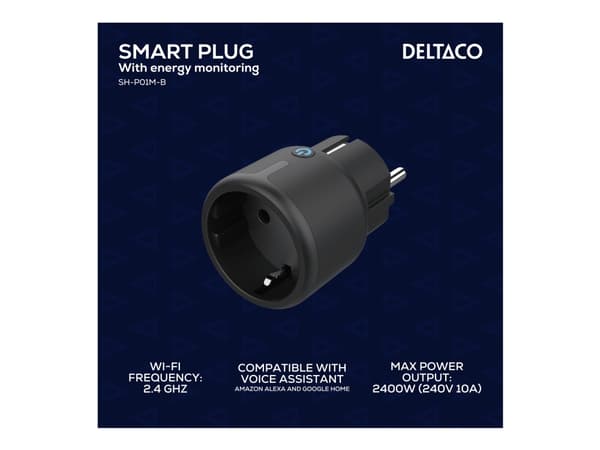 DELTACO SH-P01M-B - Smart stik - trådløs - 802.11b/g/n - 2.4 Ghz - lajiteltu