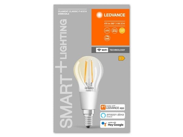 LEDVANCE SMART+ Mini - LED-glödlampa med filament - form: P40 - E14 - 4 W (motsvarande 40 W) - klass E - varmt vitt ljus - 2700 K - transparent