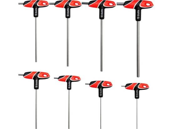 Yato YT-05583, Hex-nøkkelsett med T-grep, Metrisk, 8 stykker, T-grep med kort arm, Polypropylen (PP), Termoplastisk gummi (TPR), 2.5,3,4,5,6,7,8,10 m