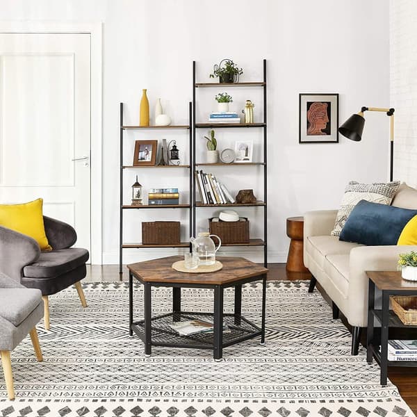 Steg hylla med 5 hyllor Vintage brun-svart