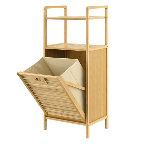 Badrumshylla Rendalen med tvättkorg 40x30x95 cm bambu [en.casa]