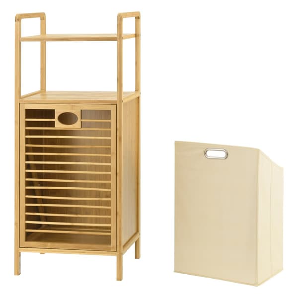 Badrumshylla Rendalen med tvättkorg 40x30x95 cm bambu [en.casa]