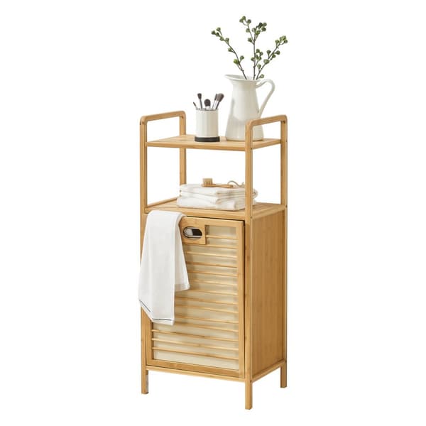 Badrumshylla Rendalen med tvättkorg 40x30x95 cm bambu [en.casa]