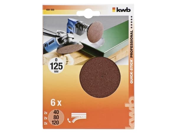 kwb 488300, Slipskiva, Metall, Trä, Brun, 2 x 40, 2 x 80, 2 x 120, 6 styck