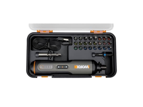 WORX Wkrtak akumulatorowy 4V+akces., Elektrisk skrutrekker, Rett håndgrep, Sort, Grå, Oransje, 300 RPM, 2,5 Nm, 5 Nm