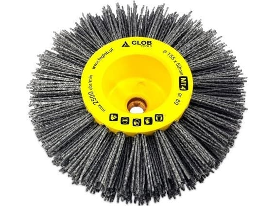 Glob Slipande fiberborste för träåldring fi 155mm med M14 gänga korn 80