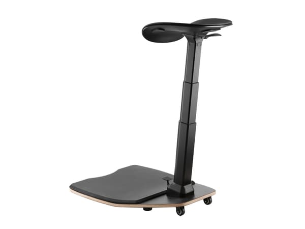 Ergonominen nojatuoli, väsymystä estävä matto, liikuteltava, korkeussäätö.