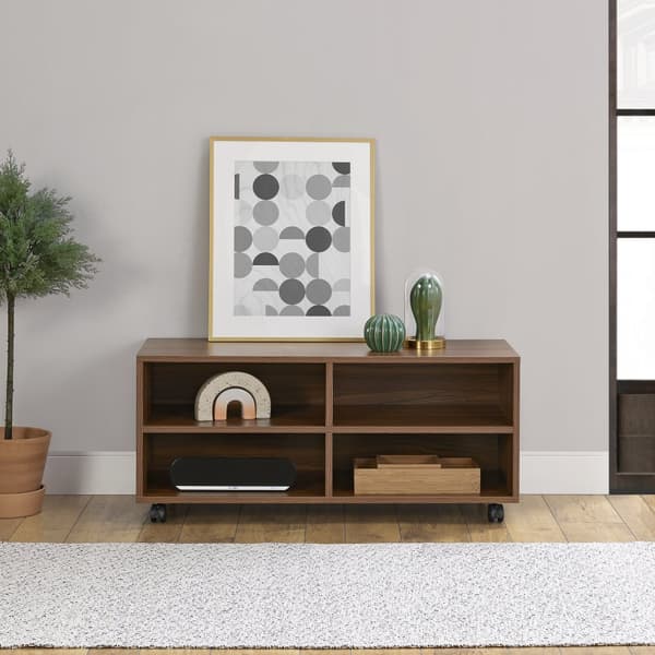 Tv-bänk Gränne med hjul 90x35x40,5 cm mörkt trämönster [en.casa]