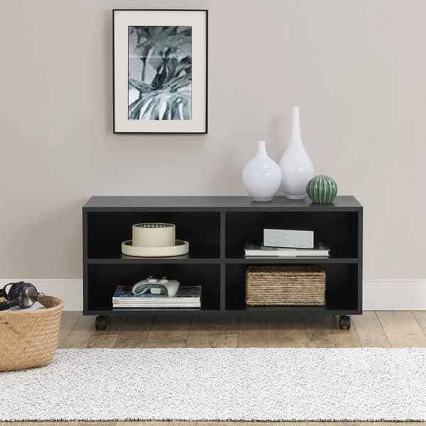 Tv-bänk Gränne med hjul 90x35x40,5 cm svart matt [en.casa]