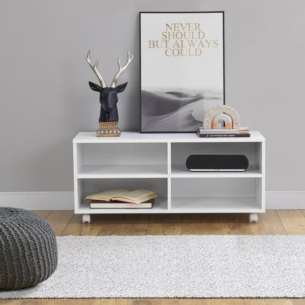 Tv-bänk Gränne med hjul 90x35x40,5 cm vit matt [en.casa]