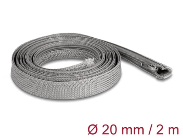 Delock - Flätad ärm - 20 mm diameter with zip fastener - 2 m - grå