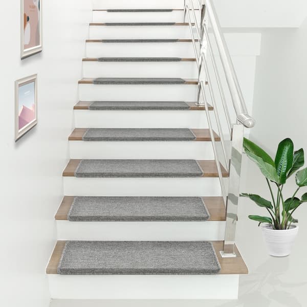 Trappstegsmatta set om 15 självhäftande ljusgrå 65x24 cm [en.casa]