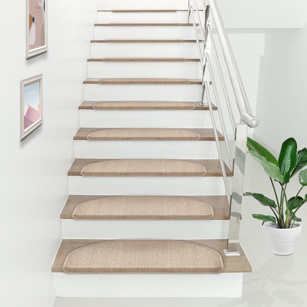 Trappstegsmatta set om 15 självhäftande halvmåne beige 65x24 cm [en.casa]