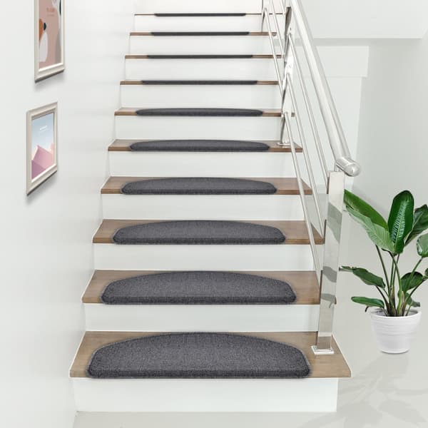 Trappstegsmatta set om 15 självhäftande halvmåne mörkgrå 65x24 cm [en.casa]