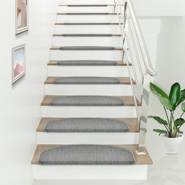 Trappstegsmatta set om 15 självhäftande halvmåne ljusgrå 65x24 cm [en.casa]