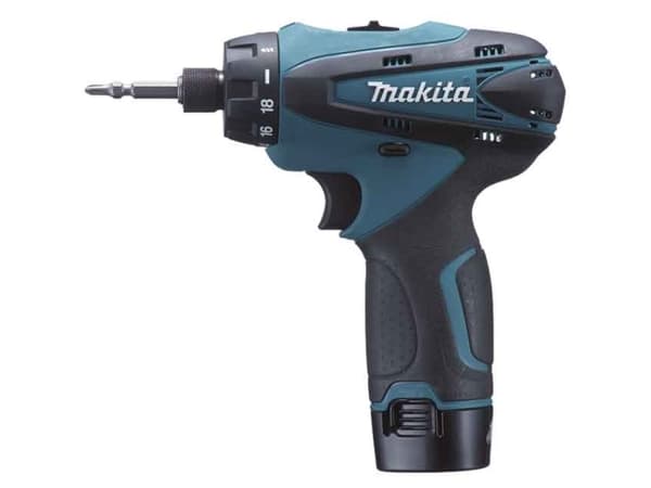 Makita DF030DWE, pistoolikahvallinen porakone, 2,1 cm, 1 cm, akku, litium-ioni (Li-Ion), 10,8 V