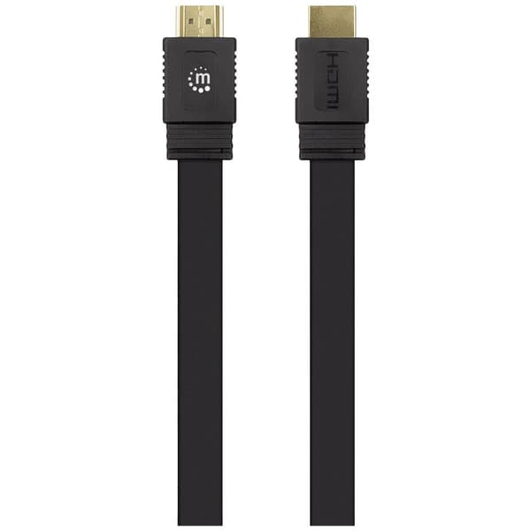 Manhattan HDMI Anslutningskabel HDMI-A-kontakt, HDMI-A-kontakt 15.00 m Svart 355650 4K UHD, dubbelt skärmad, Platt, Pla