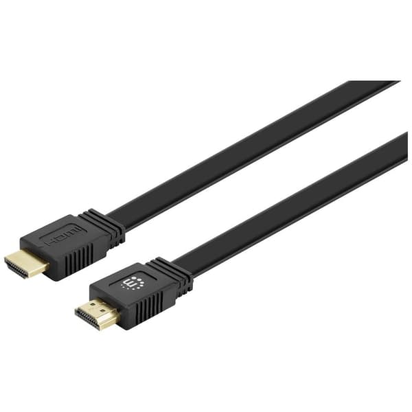 Manhattan HDMI Anslutningskabel HDMI-A-kontakt, HDMI-A-kontakt 15.00 m Svart 355650 4K UHD, dubbelt skärmad, Platt, Pla