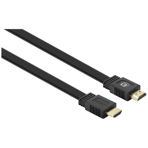 Manhattan HDMI Anslutningskabel HDMI-A-kontakt, HDMI-A-kontakt 15.00 m Svart 355650 4K UHD, dubbelt skärmad, Platt, Pla