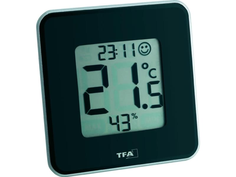 Digital thermometer/hygrometer clock function -20-50C, humidity 20-99 CR 2032 battery black 30.5021.01