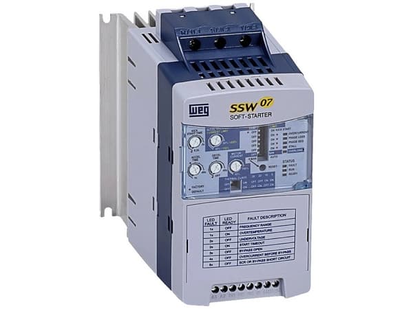 WEG SSW07 0024 T5 SZ 10194171 Pehmokäynnistysyksikkö Moottorin teho 400 V:n jännitteellä 11 kW Moottorin teho 230 V:n jännitteellä 5,5 kW 230 V/AC, 5