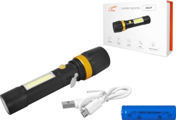 LTC LTC flashlight COB LED handheld flashlight 6W/3W battery 6800mAh, mini USB charging NEW.