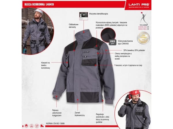 Lahti Pro SWEATSHIRT GRÅ-SORT, "3XL (60)", CE, LAHTI