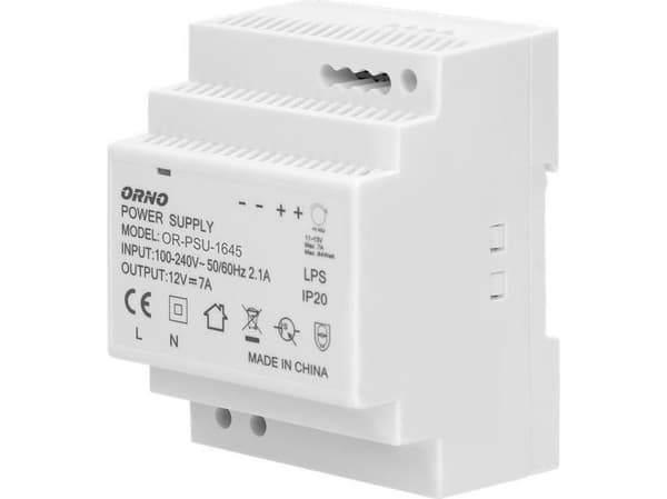 Orno Strømforsyning for DIN-skinne 12VDC, 7A, 84W, 4 moduler bred