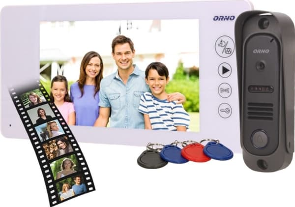Orno håndsettfri videointercom, farge, 7" LCD, pinnehull, minne, med nærhetsnøkkelleser, hvit, ARCUS RFID