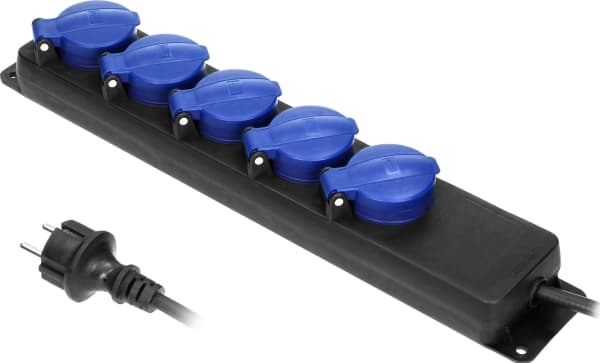 Orno IP44 roiskevedenpitävä korjaamon jatkojohto, 5 pistorasiaa 2P + Z (Schuko) IP44, kumikaapeli, H05RR-F 3x1,5mm?, pituus 5m